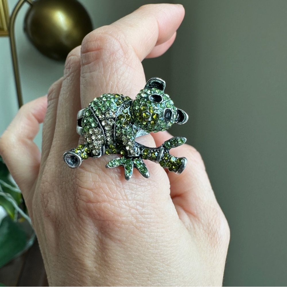 Green and Silver Jeweled Koala Ring